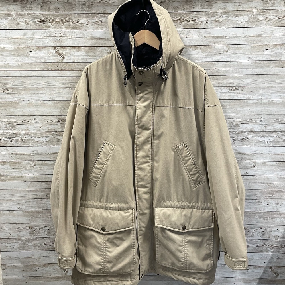 Vintage Pacific Trail Mens XL Coat Rain Jacket Beige Full‎ Zip Fleece Lined Hood - Picture 2 of 16